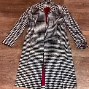 Amanda Smith Houndstooth Long Coat 8 Petite - Red Lining - Open Front